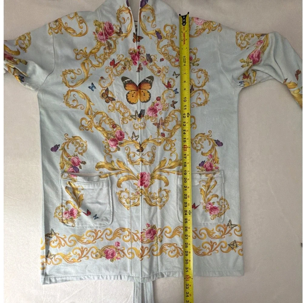 Wrap Up by VP Blue Baroque Women OSFM Butterfly Floral Micro-Terry Short Robe